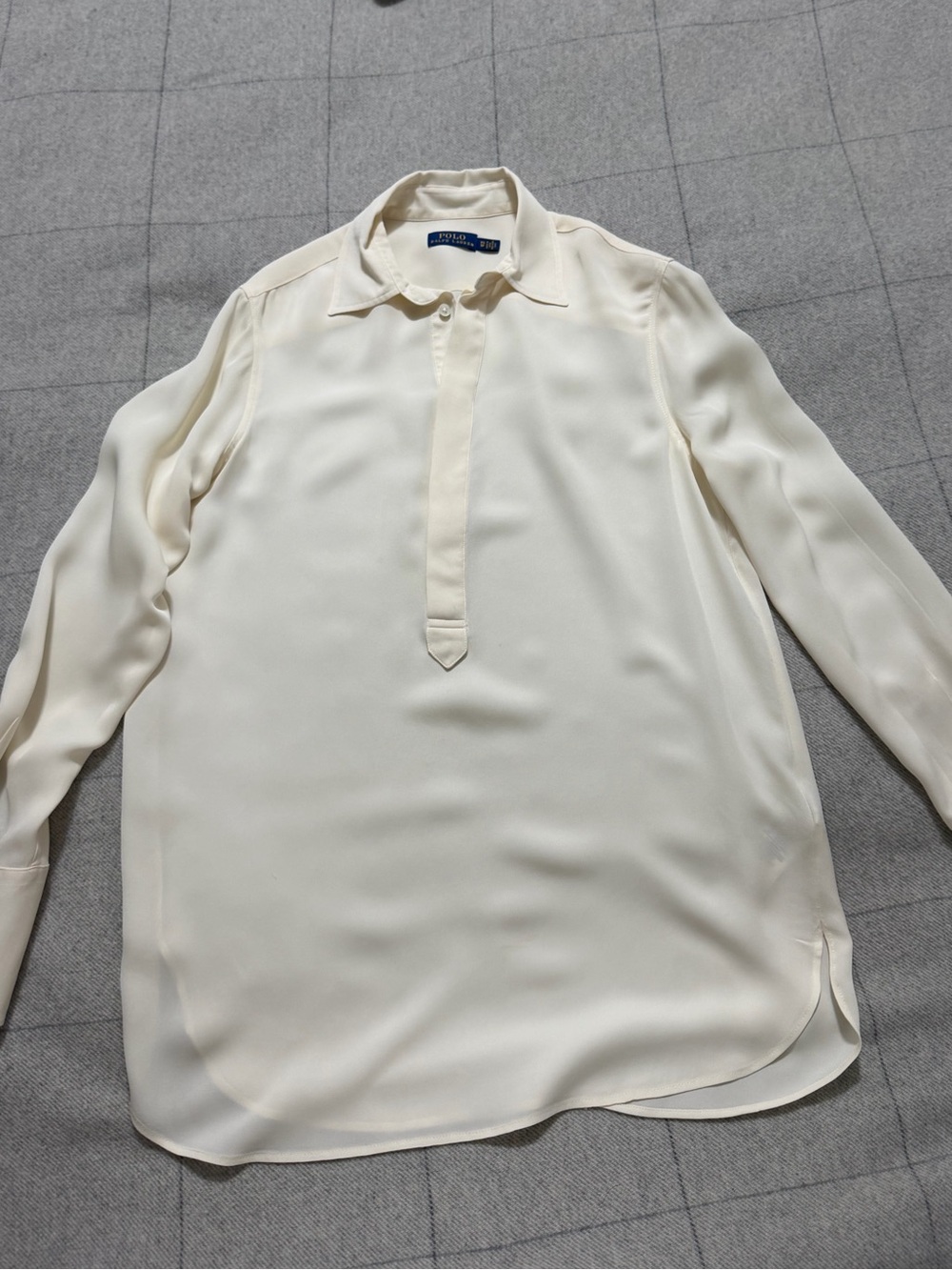 Ralph Lauren Cream Long-Sleeve Silk-Blend Tunic Shirt